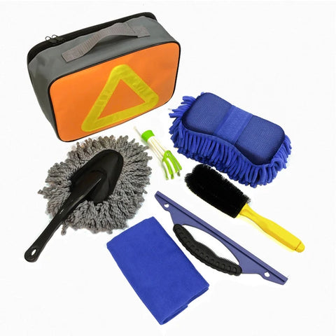 SEAMETAL Car Cleaning Tool Kit 7 Pcs Car Detailing Brush Set Car Scraper Tire Brush Wash Sponge Cleaning Cloth with Storage Case